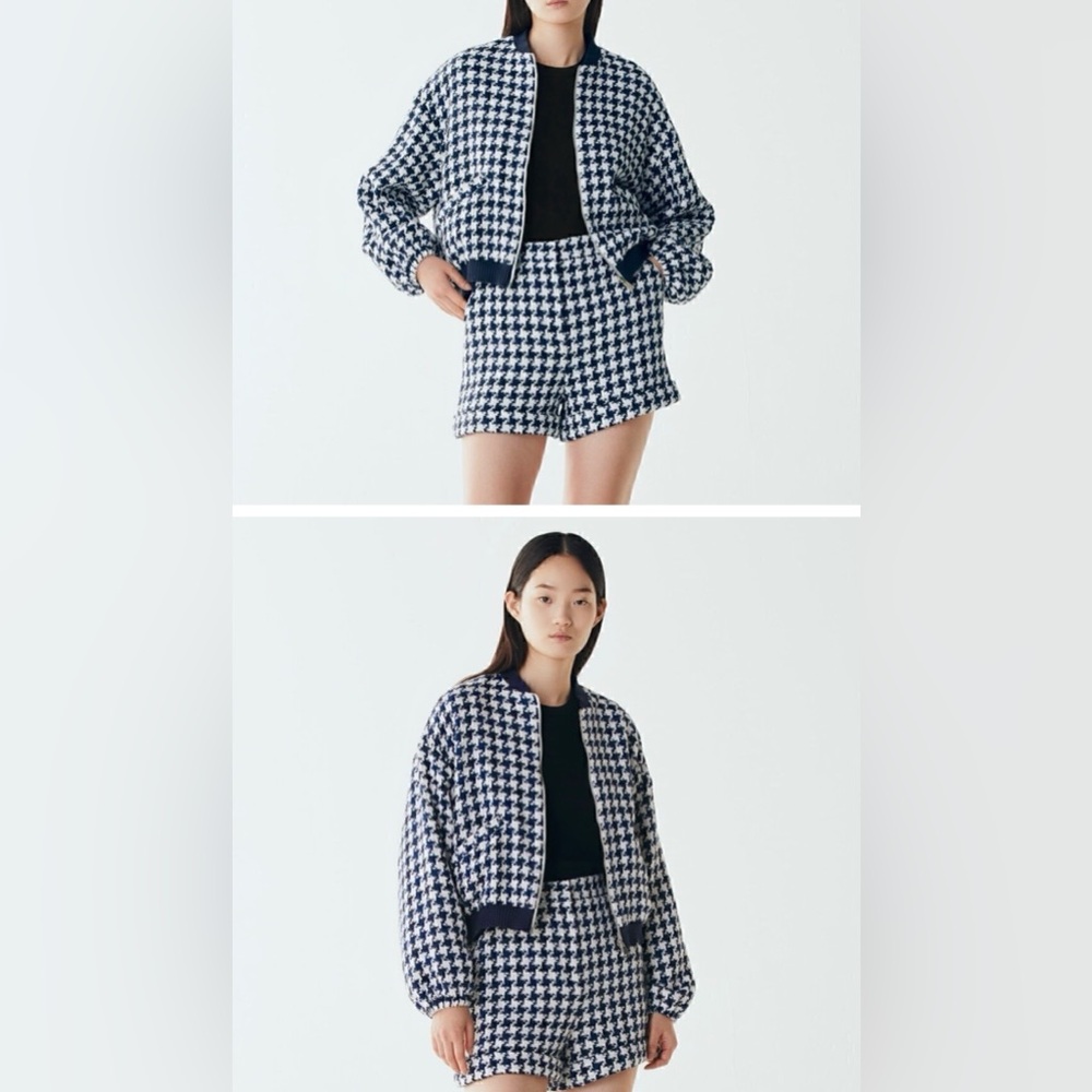 ZARA Co-Ord Set Houndstooth Jacket + High- waisted shorts